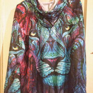 Colorful Purple Graphic Print Lion Hoodie